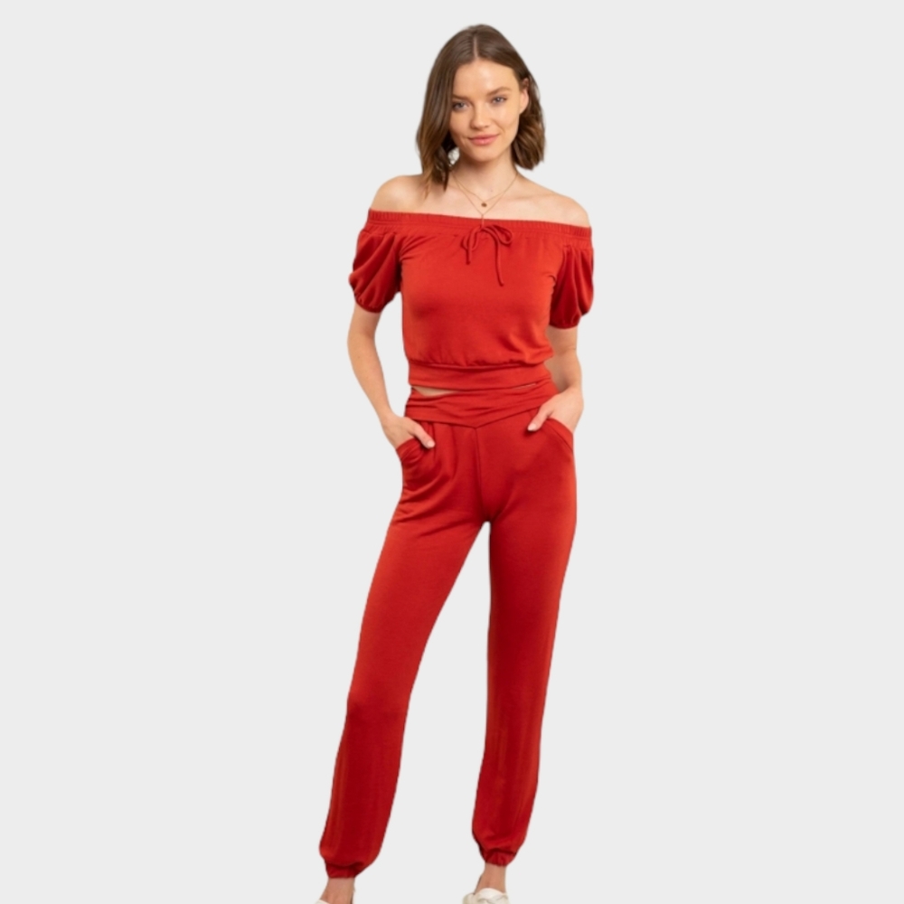 Off The Shoulder Jogger Set